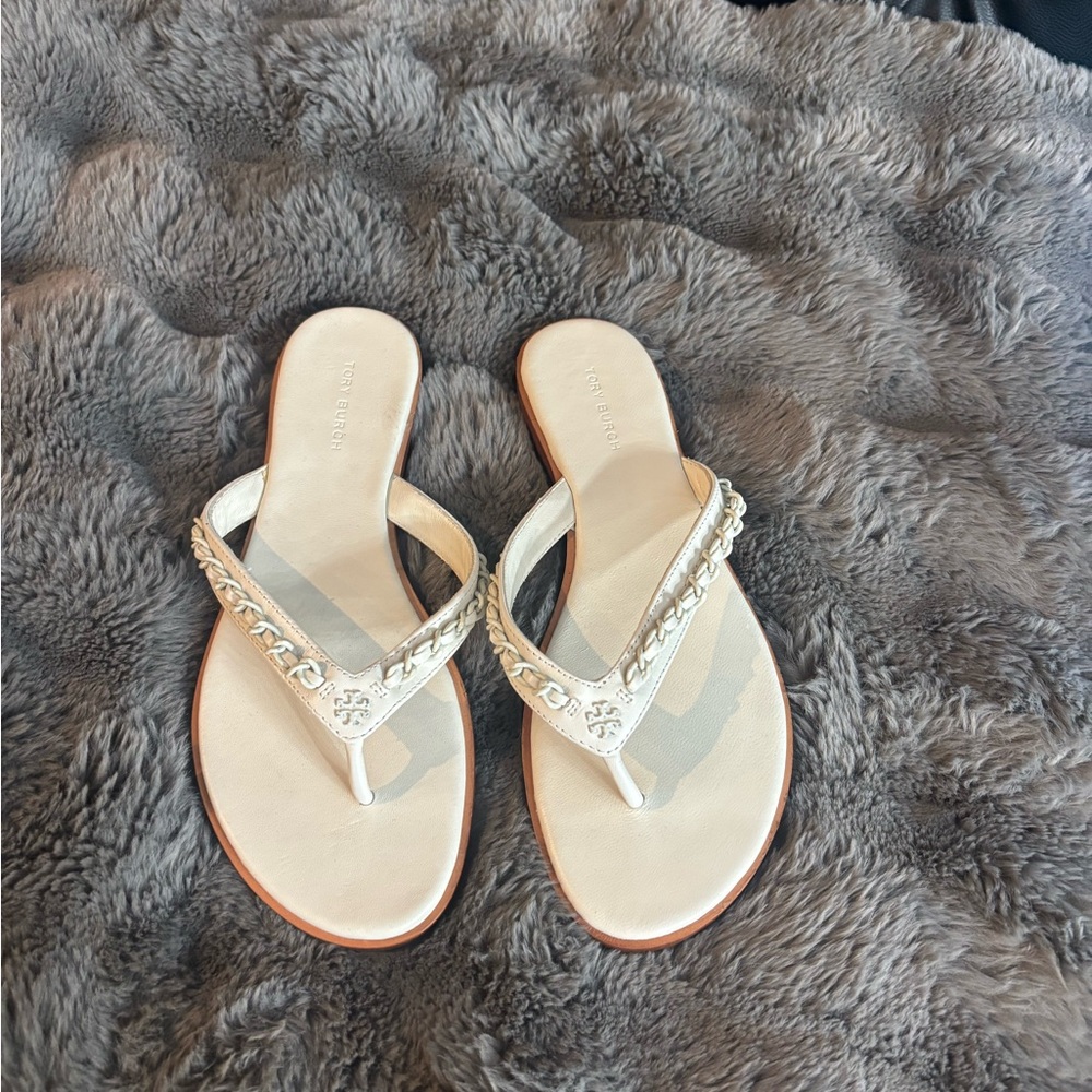 Tory Burch Cream Sandals with Gold Accents